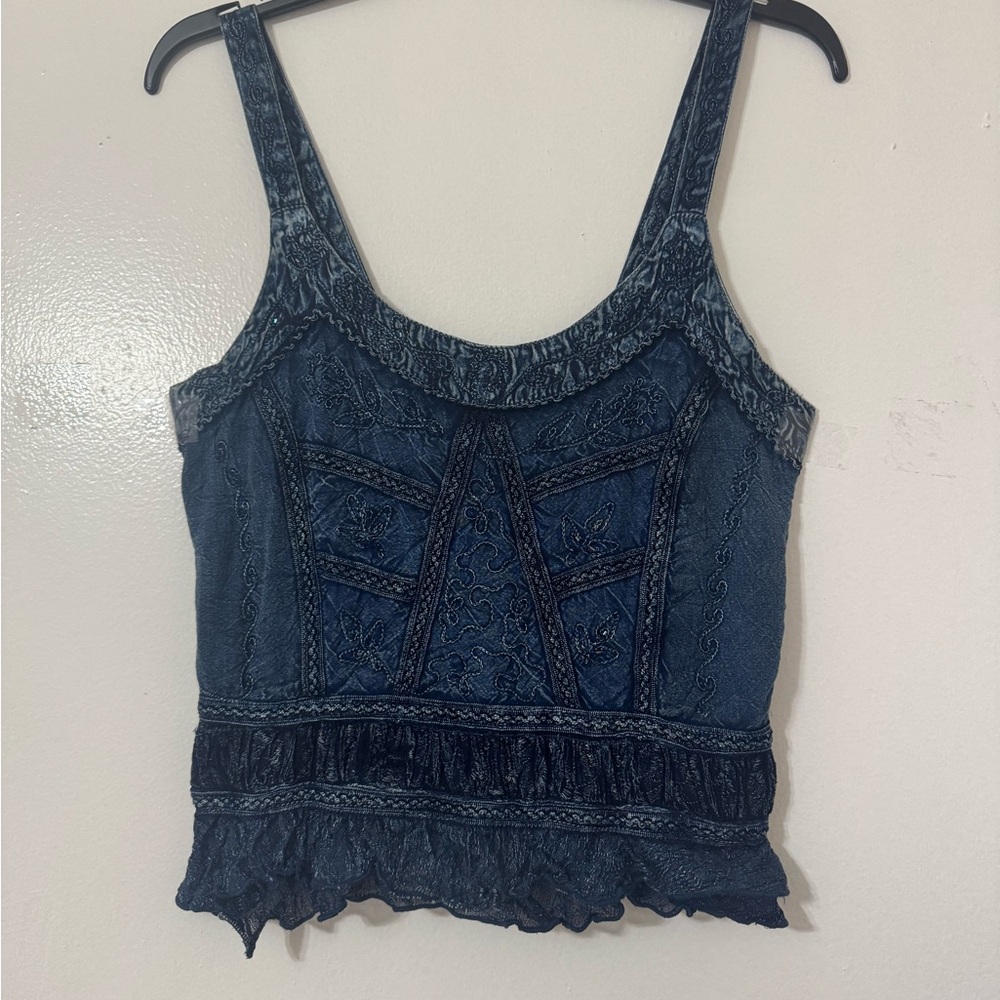 Blue Fitted Crop Tank Top